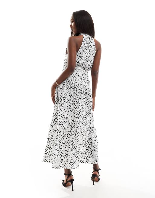 AX Paris halterneck tie waist maxi dress in white spot print, 2 of 4