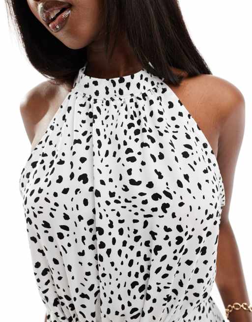 AX Paris halterneck tie waist maxi dress in white spot print | ASOS