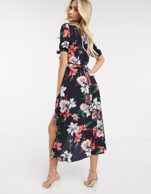 ax paris floral dip hem midi dress