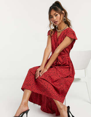 AX Paris hi low hem wrap dress in burgundy spot