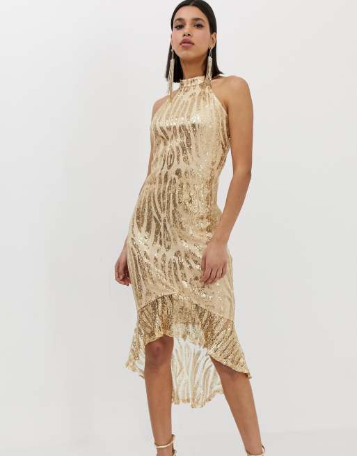 Ax Paris High Neck All Over Sequin Midi Dress Asos