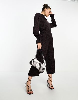 AX Paris high neck culotte jumpsuit in plum animal print