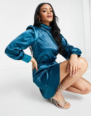 AX Paris high neck mini dress with long sleeves in teal