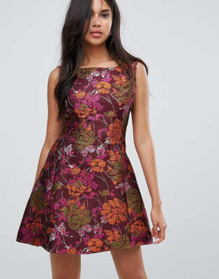 Lace Detail Pleated Skater Dress