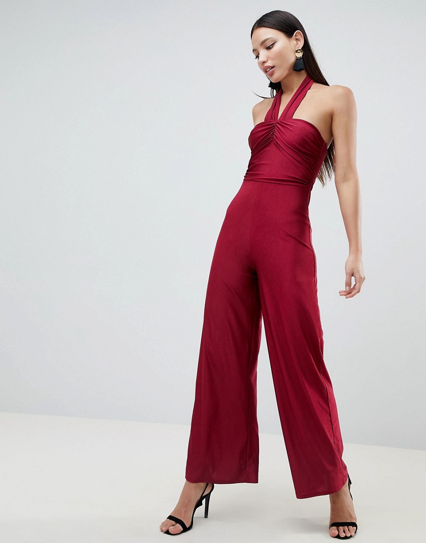 AX Paris – Jumpsuit med culotte-byxor och korsad framsida-Röd