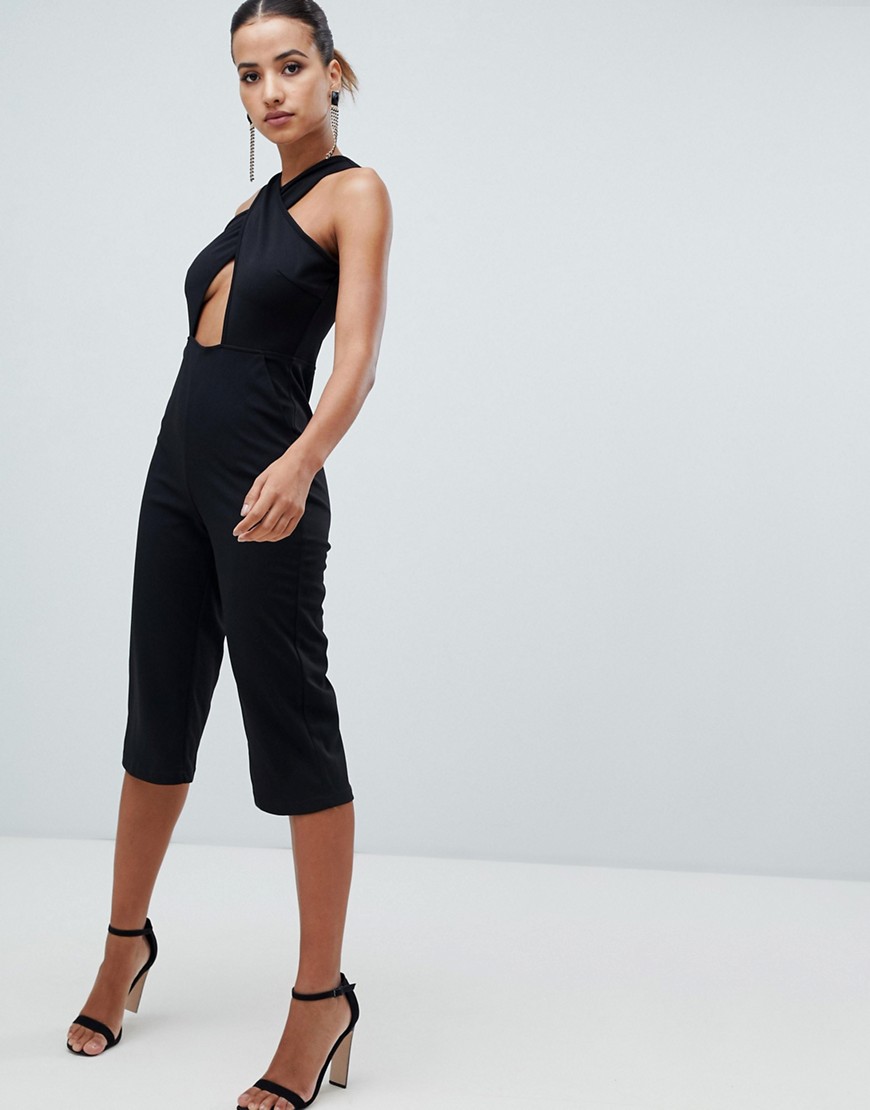 AX Paris - Jumpsuit met gekruiste voorkant en rechte pijpen-Zwart