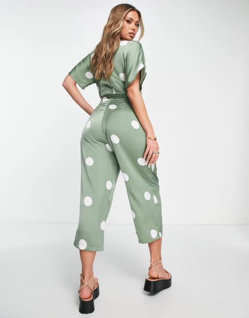 AX Paris - Jumpsuit met korte mouwen in saliegroen met stippen, 2 van 4