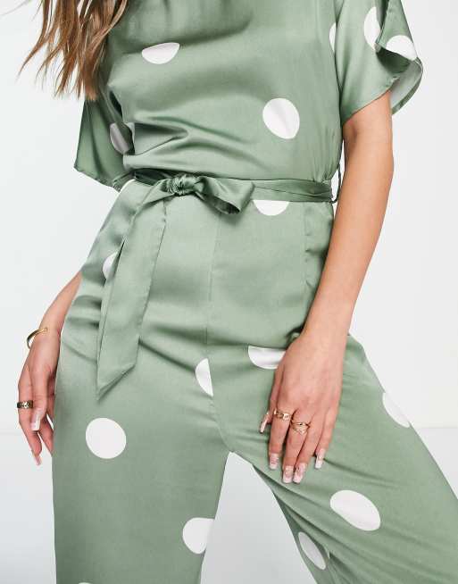 AX Paris - Jumpsuit met korte mouwen in saliegroen met stippen, 3 van 4