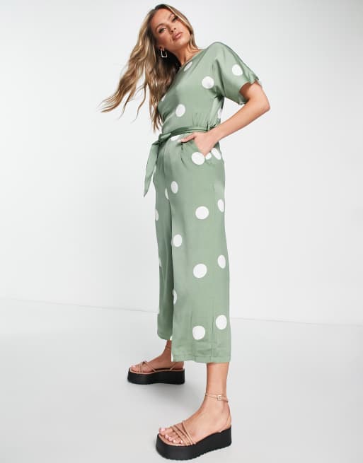 AX Paris - Jumpsuit met korte mouwen in saliegroen met stippen, 4 van 4