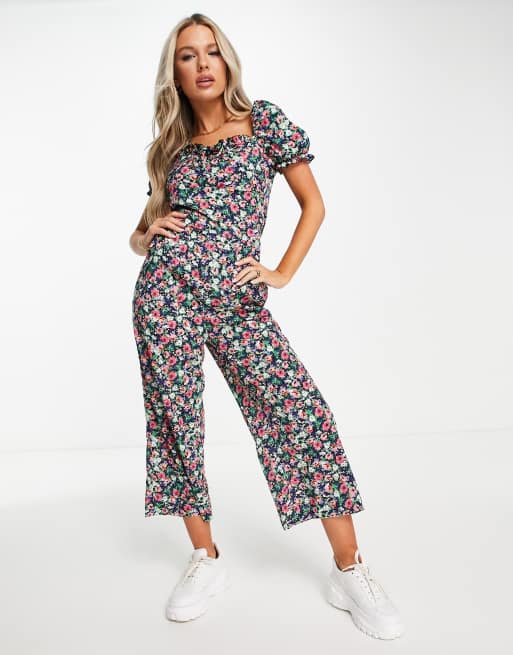 AX Paris - Jumpsuit met overslag en bloemenprint in marineblauw