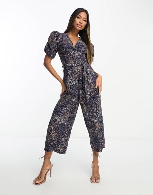 AX Paris - Jumpsuit met pofmouwen in marineblauw
