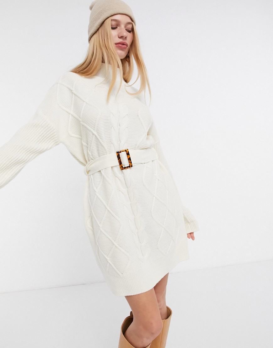AX Paris - Kabelgebreide trui-jurk in wit