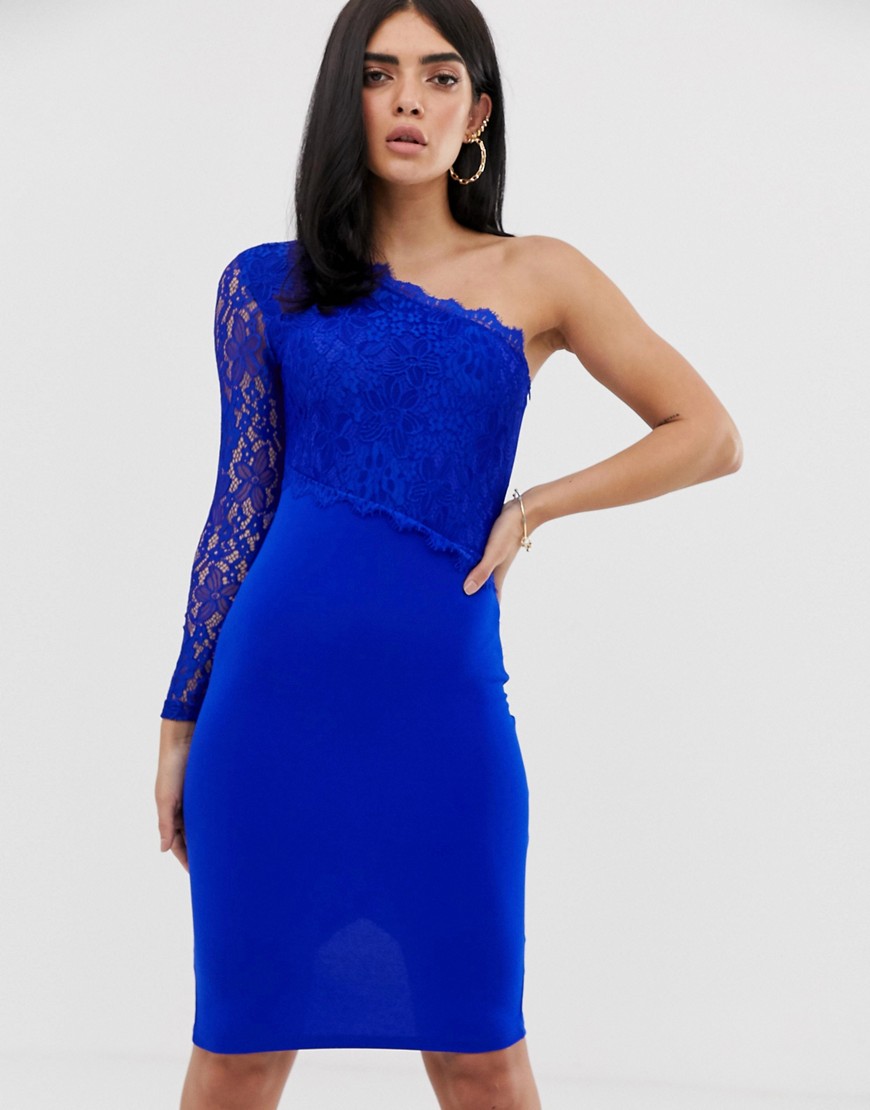 AX Paris - Kanten bodycon-jurk met een blote schouder-Blauw