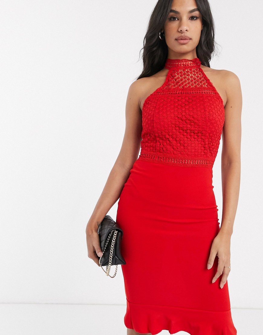 AX Paris - Kanten midi-jurk met doorzichtige panelen-Rood