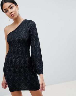 AX Paris - Kanten mini-jurk met één mouw-Zwart