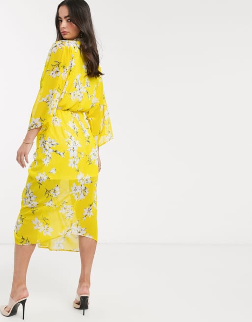 AX Paris kimono dress in yellow floral ASOS