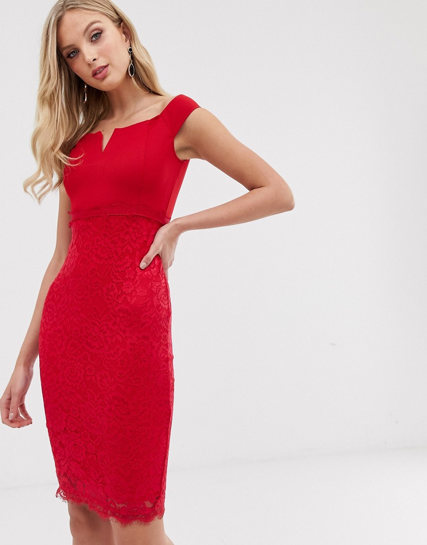 AX Paris lace bardot bodycon dress-Red