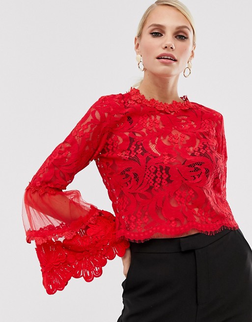 AX Paris lace flared sleeve blouse