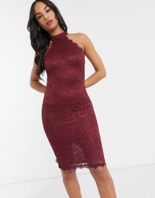 halter lace midi dress