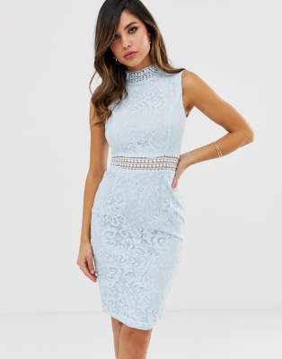 lace high neck bodycon dress