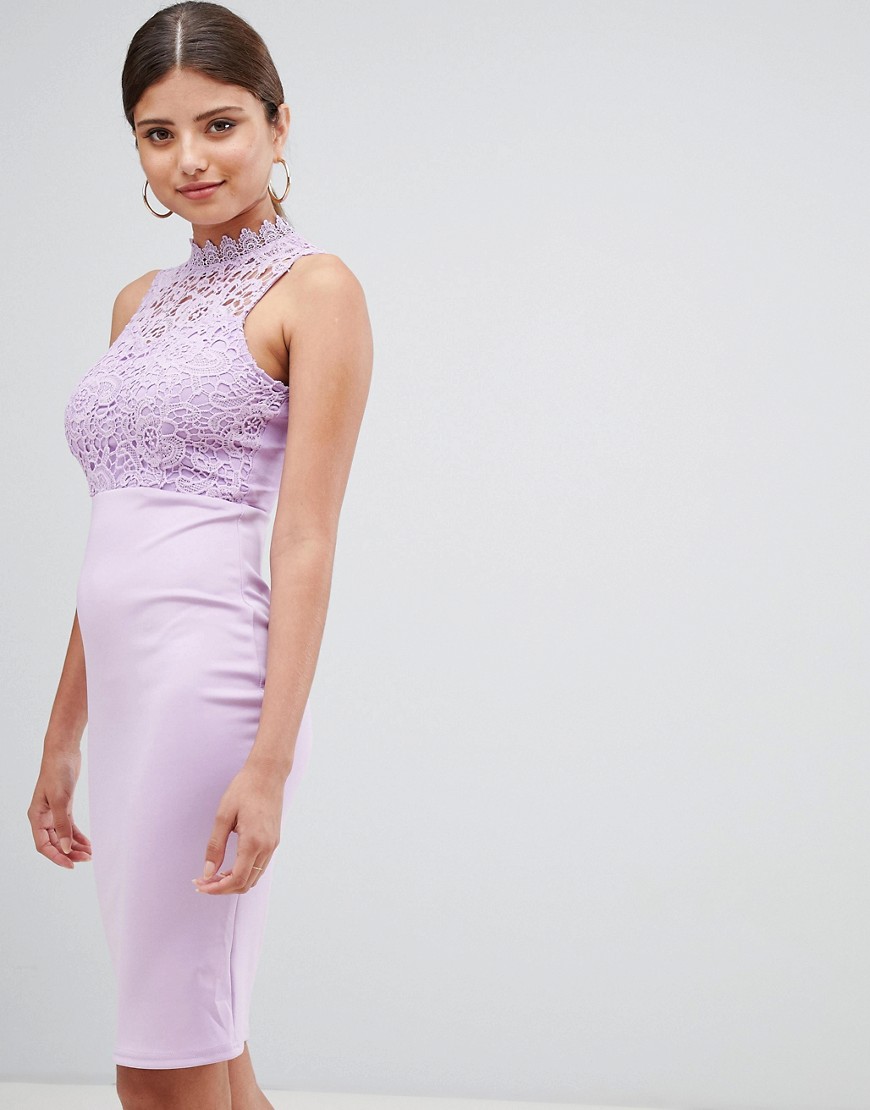 AX Paris lace upper high neck midi dress-Purple