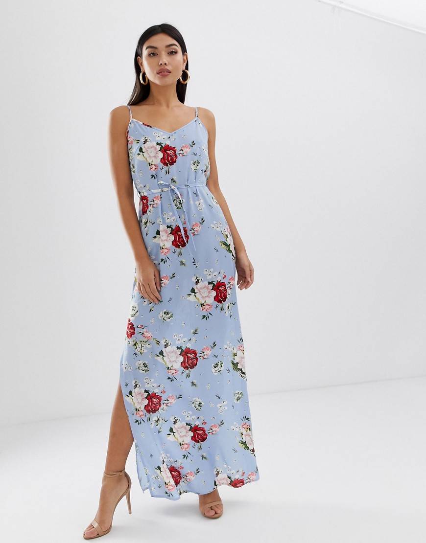 AX Paris - Lange jurk met split tot de dij en bloemenprint-Blauw