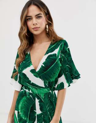 ax paris leaf print jumpsuit