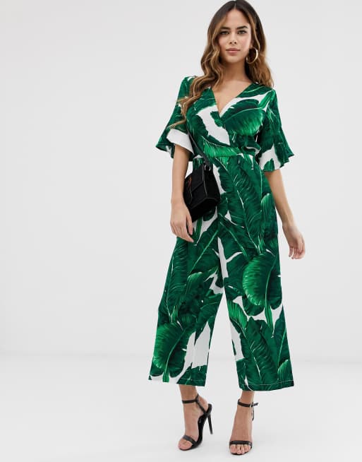 Ax paris leaf store print jumpsuit