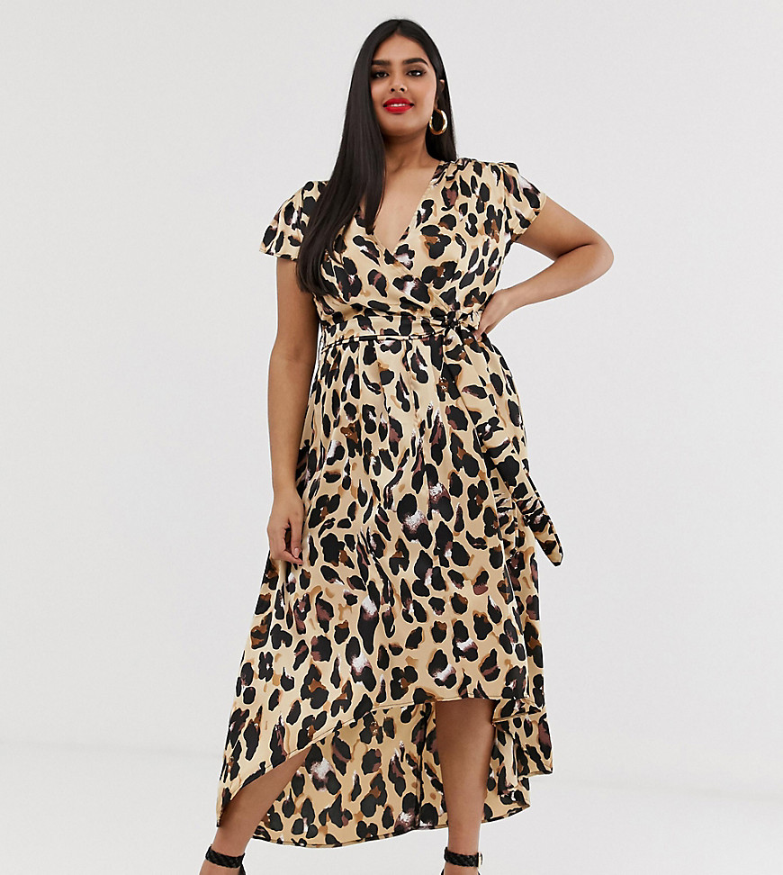 AX Paris leopard print dip hem midi dress-Multi