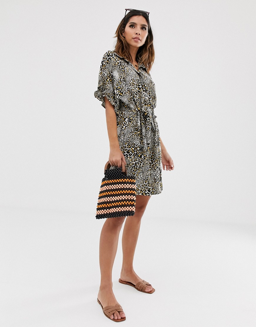 AX Paris leopard print shift dress with ruffle sleeves-Multi