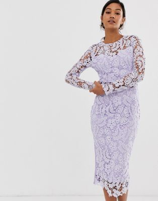 lilac lace midi dress