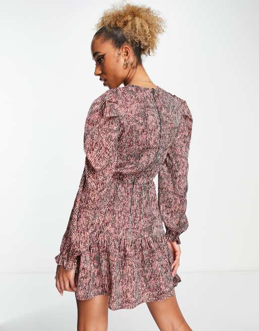 Ax Paris Red Animal Print Long Sleeve Dress Animal Print Dress AX Paris