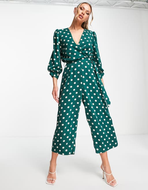 AX Paris long sleeve jumpsuit in green polka ASOS