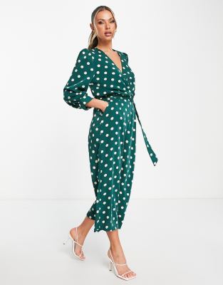 AX Paris long sleeve jumpsuit in green polka | ASOS