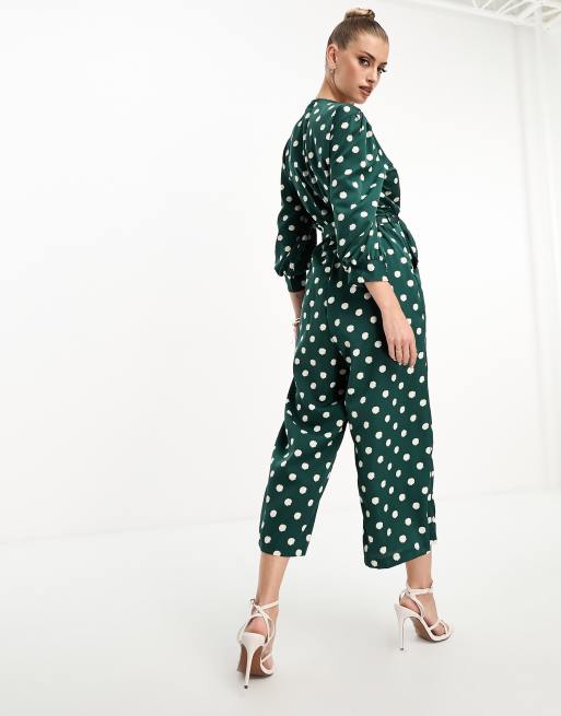 AX Paris long sleeve jumpsuit in green polka | ASOS