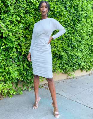 white bell sleeve midi dress