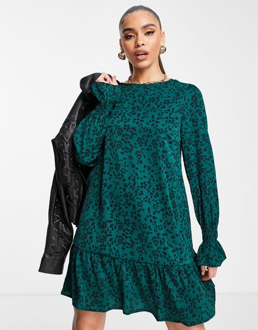 Green Leopard Print Long Sleeve Smock Midi Dress – AX Paris