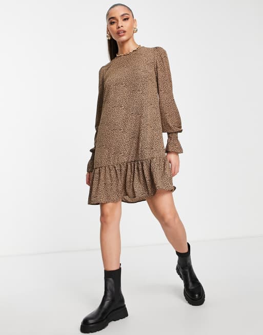 Ax Paris Long Sleeve Smock Dress In Leopard Asos