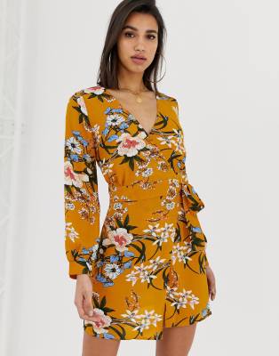 ax paris yellow wrap dress