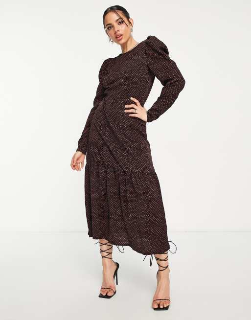 Round neck long sleeve tiered hot sale midi dress