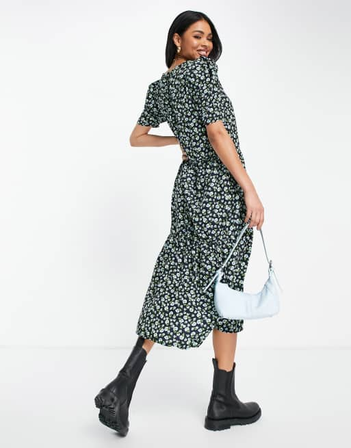 Midi dress with elastic waist sale