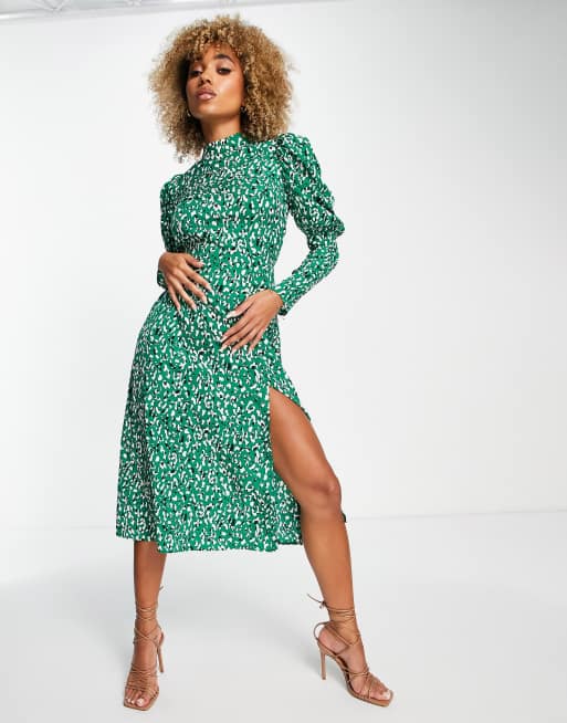 Green Leopard Print Dresses, Green Animal Print