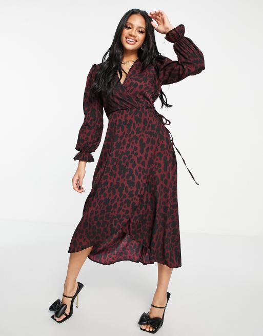 AX Paris - Midi-jurk met lange mouwen en polkadots in rood