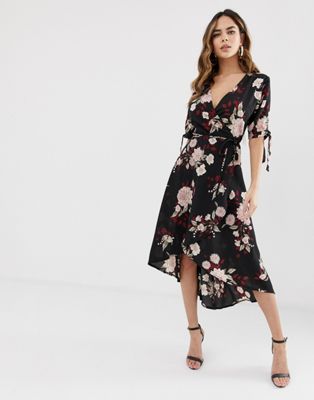 AX Paris - Midi-jurk met overslag en 3/4 mouwen in bloemenprint-Multi