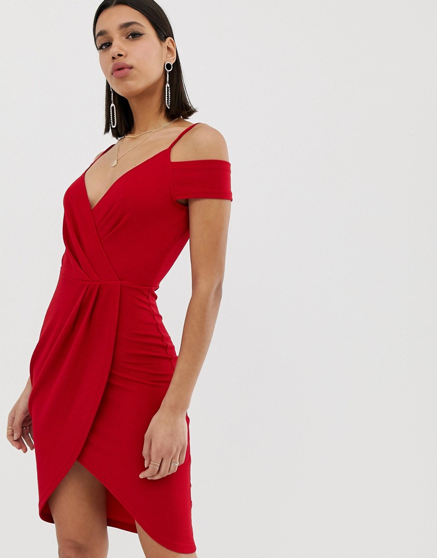 AX Paris - Midi-jurk met overslag en bandjes-Rood