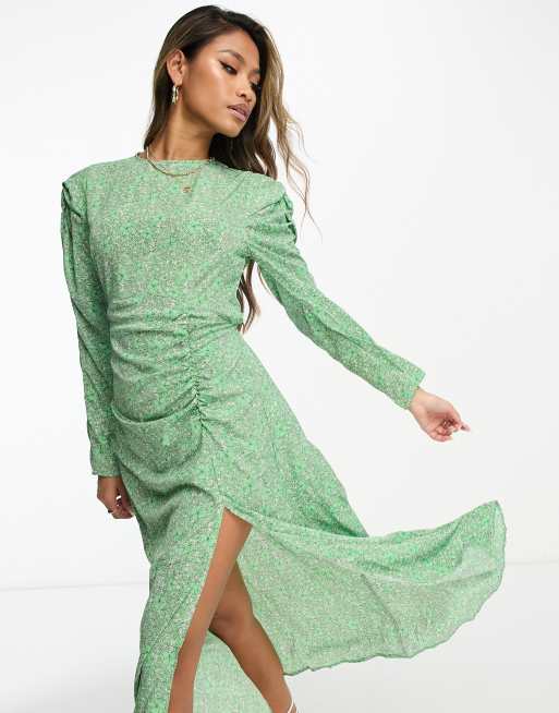 AX Paris - Midi jurk met zijsplit in groene bloemenprint