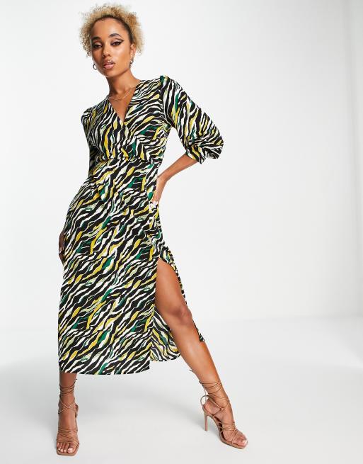 AX Paris - Midi wikkeljurk met lange mouwen in zebraprint