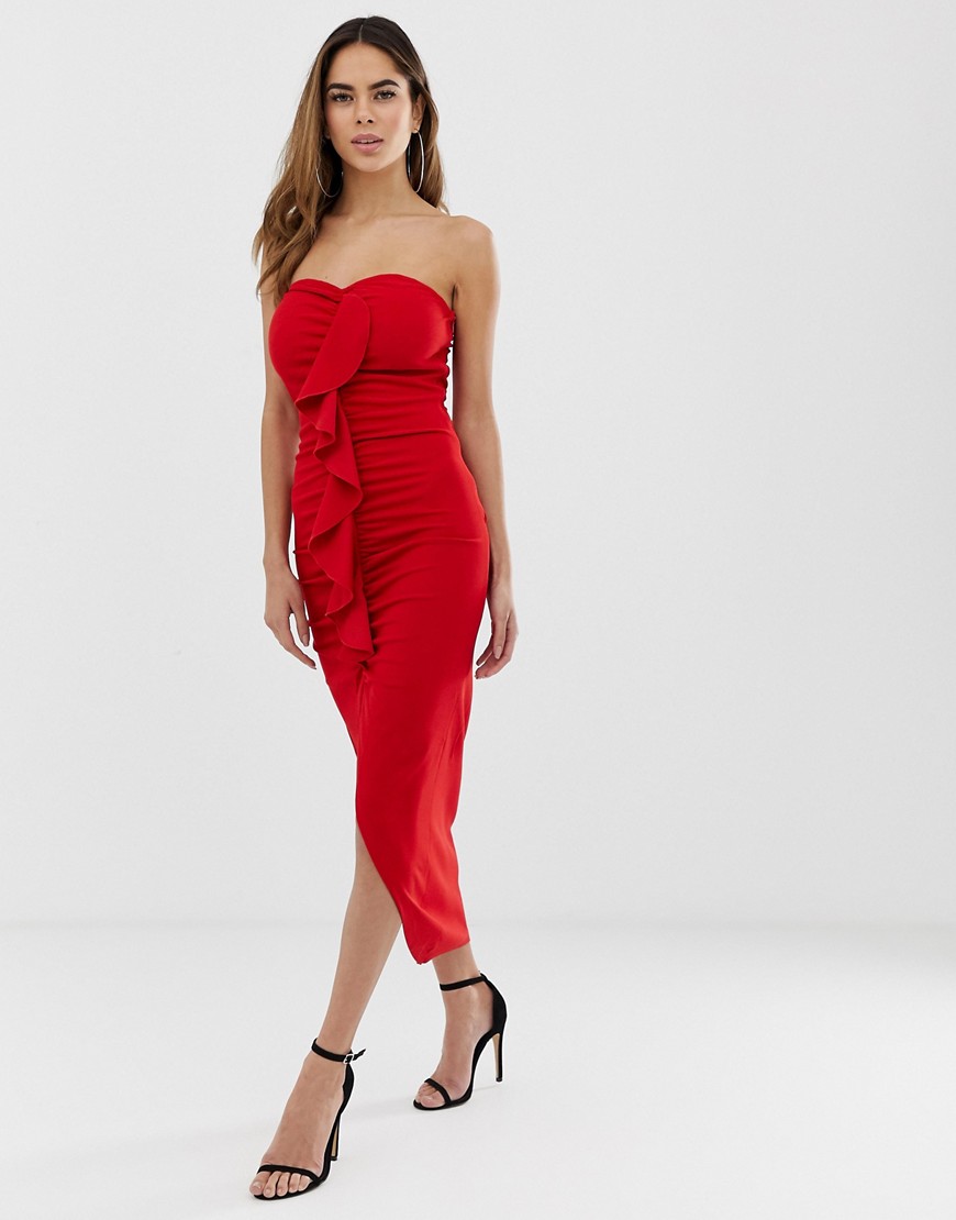 AX Paris – Midiklänning med rynkad detalj-Röd