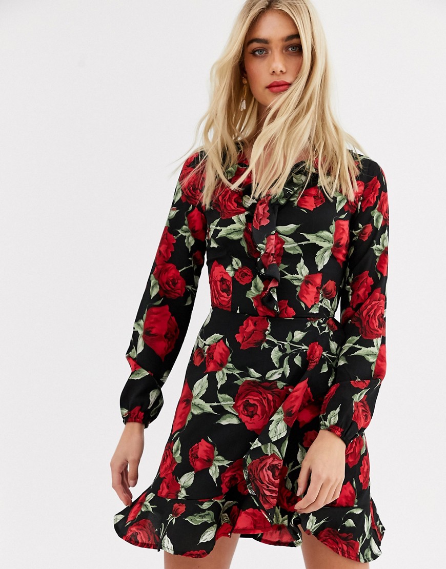 AX Paris - Mini-jurk met lange mouwen en rozenprint-Multi