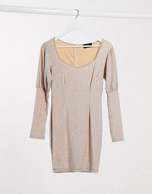 AX Paris - Mini-jurk met pofmouwen in metallic lichtroze